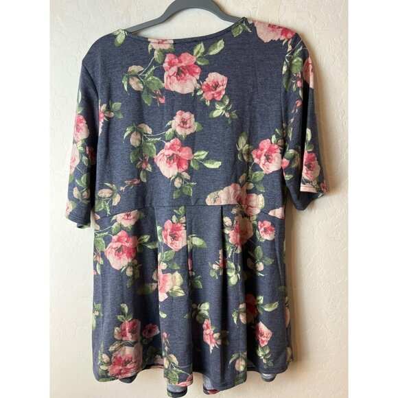 Women La Clef 2X Baby Doll Floral Tunic Blouse Tee Elbow Sleeves - Picture 4 of 6